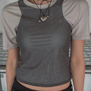 Camiseta crop de color combinado de manga raglan
