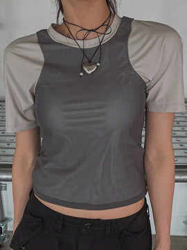 Camiseta crop de color combinado de manga raglan