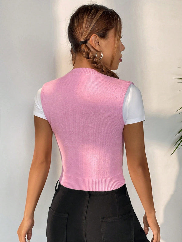 EZwear Chaleco de punto crop con patron de letra