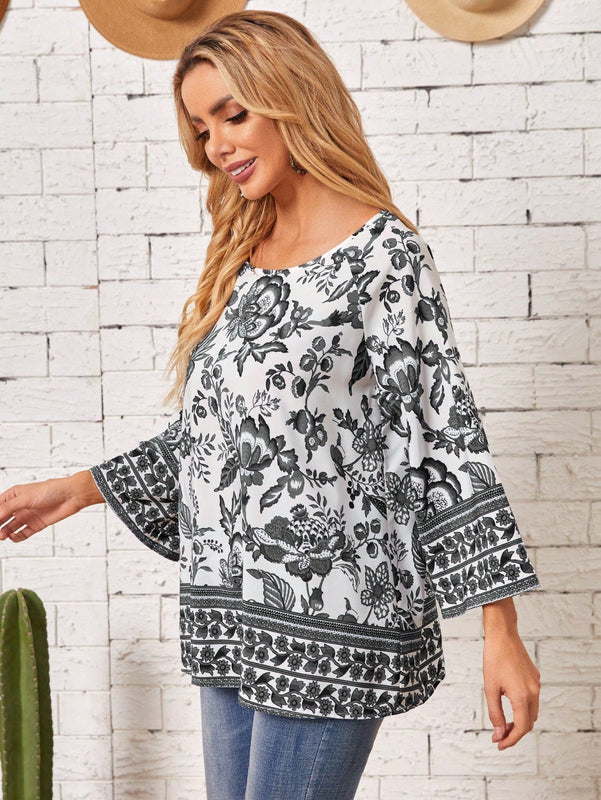 EMERY ROSE Blusa con estampado floral manga de campana