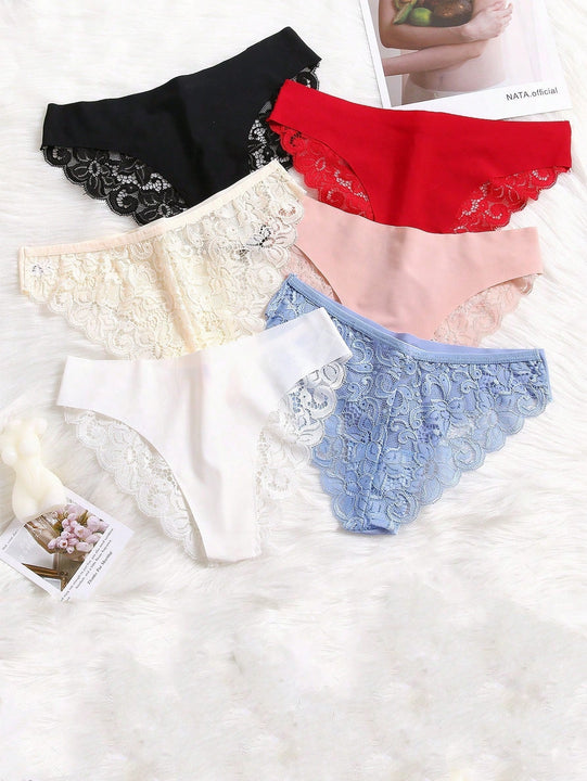 6 piezas/set Ropa interior con encaje de mujeres