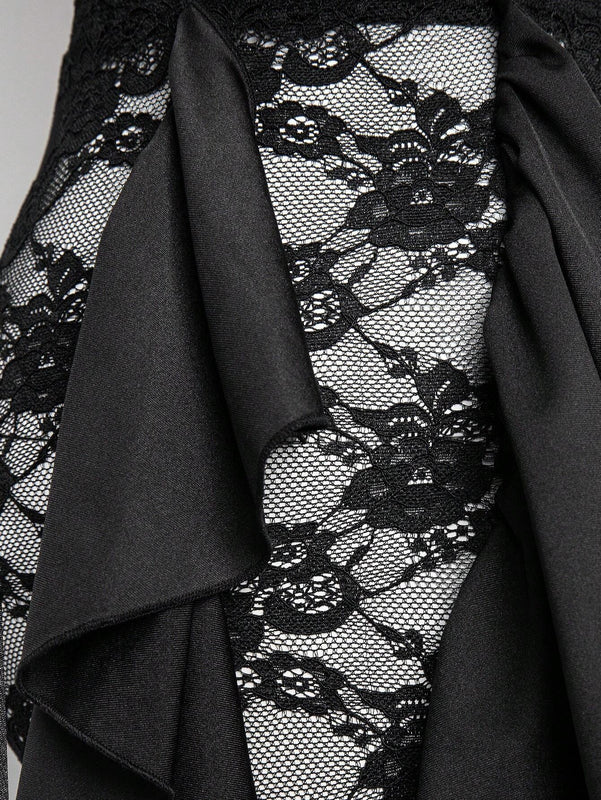 Haute Pantalones Superpuestos De Encaje Lateral Con Volantes