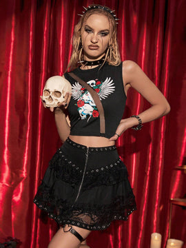 PUNK Top tank Halloween floral & con estampado de ala