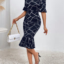 Prive Vestido con estampado geometrico de manga farol bajo sirena