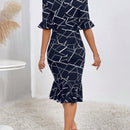 Prive Vestido con estampado geometrico de manga farol bajo sirena