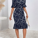 Prive Vestido con estampado geometrico de manga farol bajo sirena