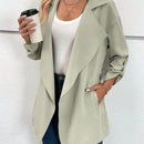 Frenchy Gabardina de cuello con solapa de manga enrollada con boton con parte delantera abierta