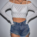 ICON Jersey crop de hombros descubiertos ribete en forma de lechuga sin sujetador