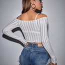 ICON Jersey crop de hombros descubiertos ribete en forma de lechuga sin sujetador