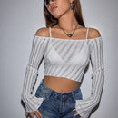 ICON Jersey crop de hombros descubiertos ribete en forma de lechuga sin sujetador