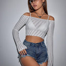 ICON Jersey crop de hombros descubiertos ribete en forma de lechuga sin sujetador