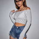 ICON Jersey crop de hombros descubiertos ribete en forma de lechuga sin sujetador