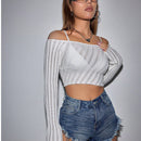 ICON Jersey crop de hombros descubiertos ribete en forma de lechuga sin sujetador