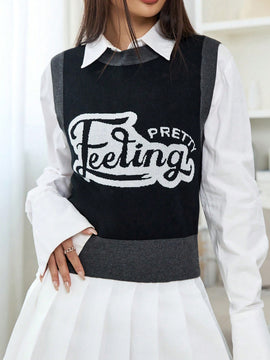 EZwear 1 pieza Chaleco de punto con patron de letra