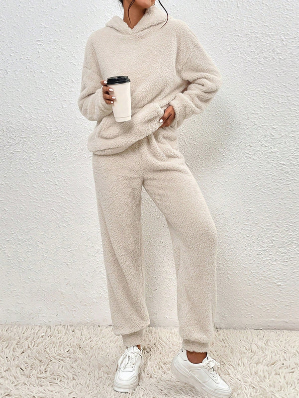 Frenchy sudadera con capucha de forro polar de peluche de unicolor informal para mujer para otono/invierno