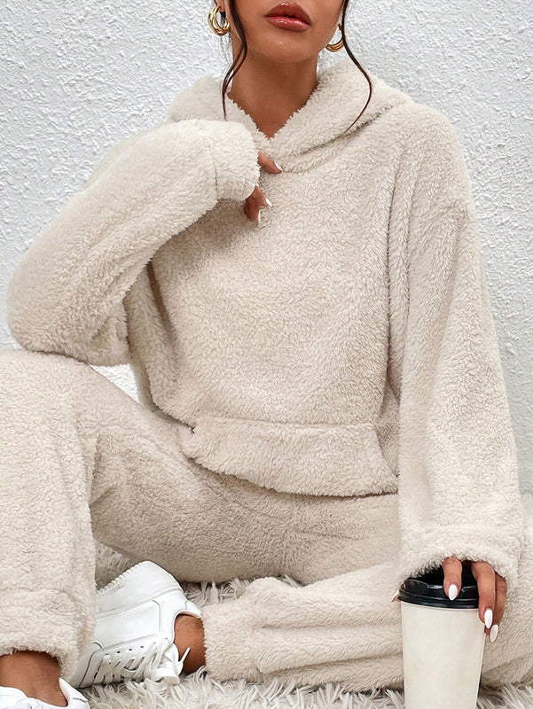 Frenchy sudadera con capucha de forro polar de peluche de unicolor informal para mujer para otono/invierno