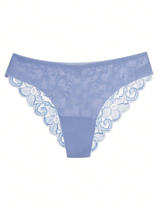 6 Piezas/paquete Bragas De Mujer Sin Costuras Con Encaje Y Cintura Media