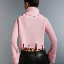 EZwear Jersey crop cuello alto tejido de canale roto bajo