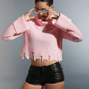 EZwear Jersey crop cuello alto tejido de canale roto bajo