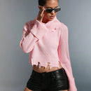 EZwear Jersey crop cuello alto tejido de canale roto bajo