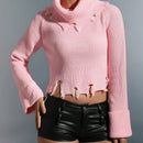 EZwear Jersey crop cuello alto tejido de canale roto bajo