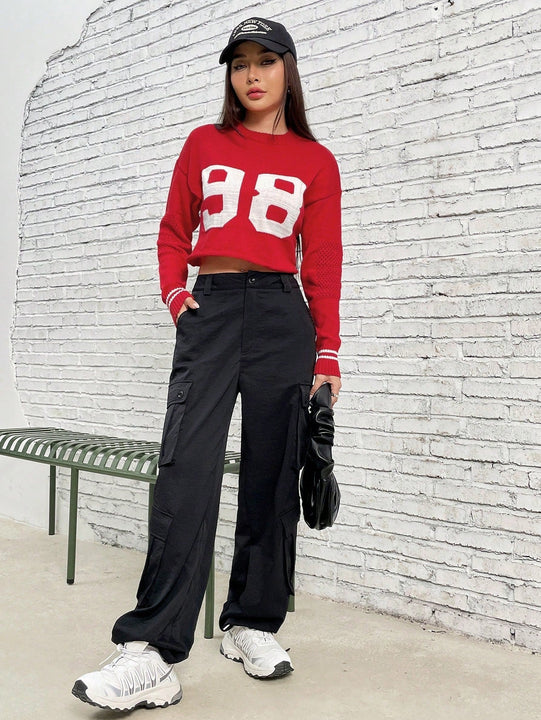 X Galloways Jersey crop con patron de numero de hombros caidos