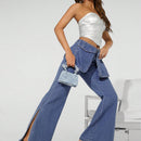 Haute Jeans De Pierna Ancha Con Bolsillo Con Solapa Y Contraste De Color