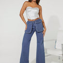 Haute Jeans De Pierna Ancha Con Bolsillo Con Solapa Y Contraste De Color