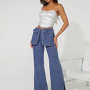 Haute Jeans De Pierna Ancha Con Bolsillo Con Solapa Y Contraste De Color