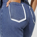Haute Jeans De Pierna Ancha Con Bolsillo Con Solapa Y Contraste De Color