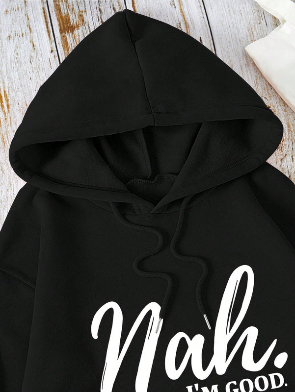 Lune capucha termica con estampado de letra con bolsillo de canguro con cordon
