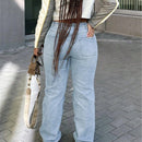 Jeans para mujer Boton Bolsillo Desgarro Cremallera Liso