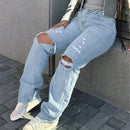 Jeans para mujer Boton Bolsillo Desgarro Cremallera Liso