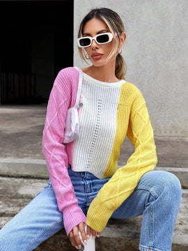 Essnce Jersey de color combinado de punto de malla de hombros caidos
