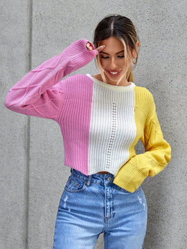 Essnce Jersey de color combinado de punto de malla de hombros caidos