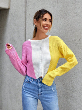 Essnce Jersey de color combinado de punto de malla de hombros caidos