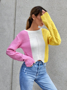 Essnce Jersey de color combinado de punto de malla de hombros caidos