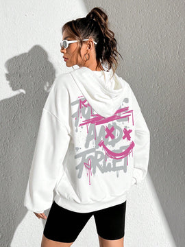 Ezwear sudadera con capucha informal y holgada para mujer con estampado de dibujos animados, adecuada para otono/invierno