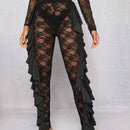 Haute Pantalones Superpuestos De Encaje Lateral Con Volantes