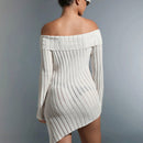 EZwear Vestido de punto de hombros descubiertos bajo asimetrico