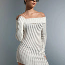 EZwear Vestido de punto de hombros descubiertos bajo asimetrico
