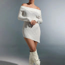 EZwear Vestido de punto de hombros descubiertos bajo asimetrico