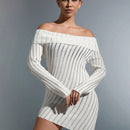 EZwear Vestido de punto de hombros descubiertos bajo asimetrico