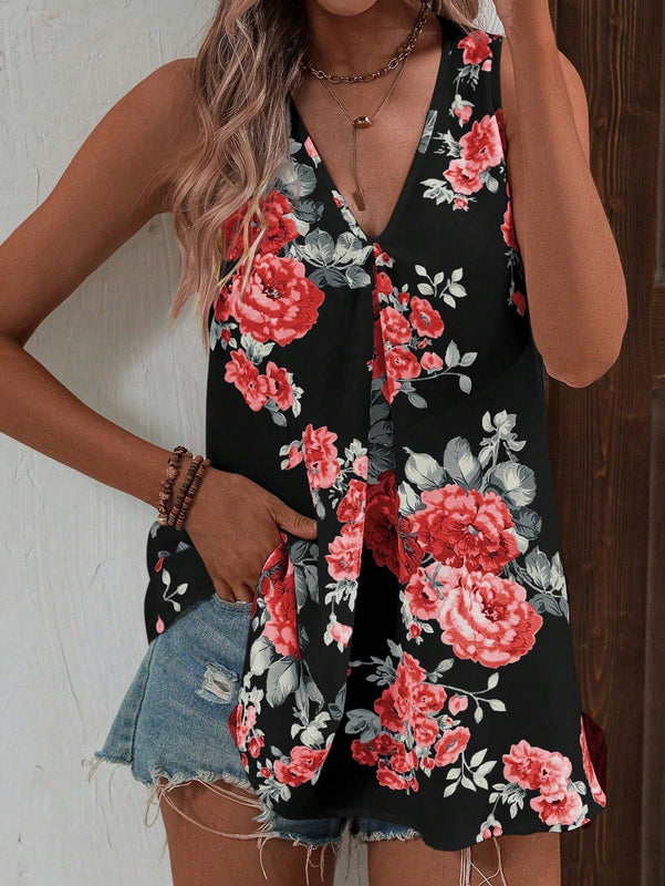 VCAY Camisa sin manga con estampado floral