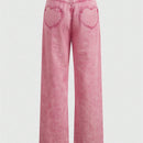 ROMWE Kawaii Jeans con corazon con parche de bolsillo de pierna ancha