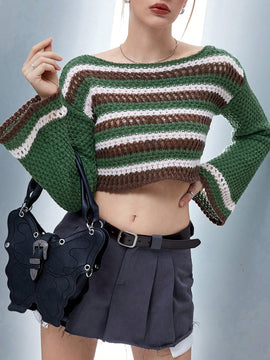 EZwear Jersey crop con patron de rayas de punto de malla