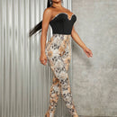 SXY Pantalones ajustados con estampado de piel de serpiente bajo con abertura
