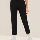 Pantalones unicolor de cintura con cordon crop