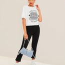 Pantalones unicolor de cintura con cordon crop