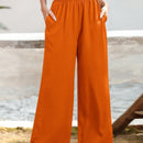 Essnce pantalones casuales sueltos de pierna ancha con bolsillos y cintura fruncida de unicolor para mujeres